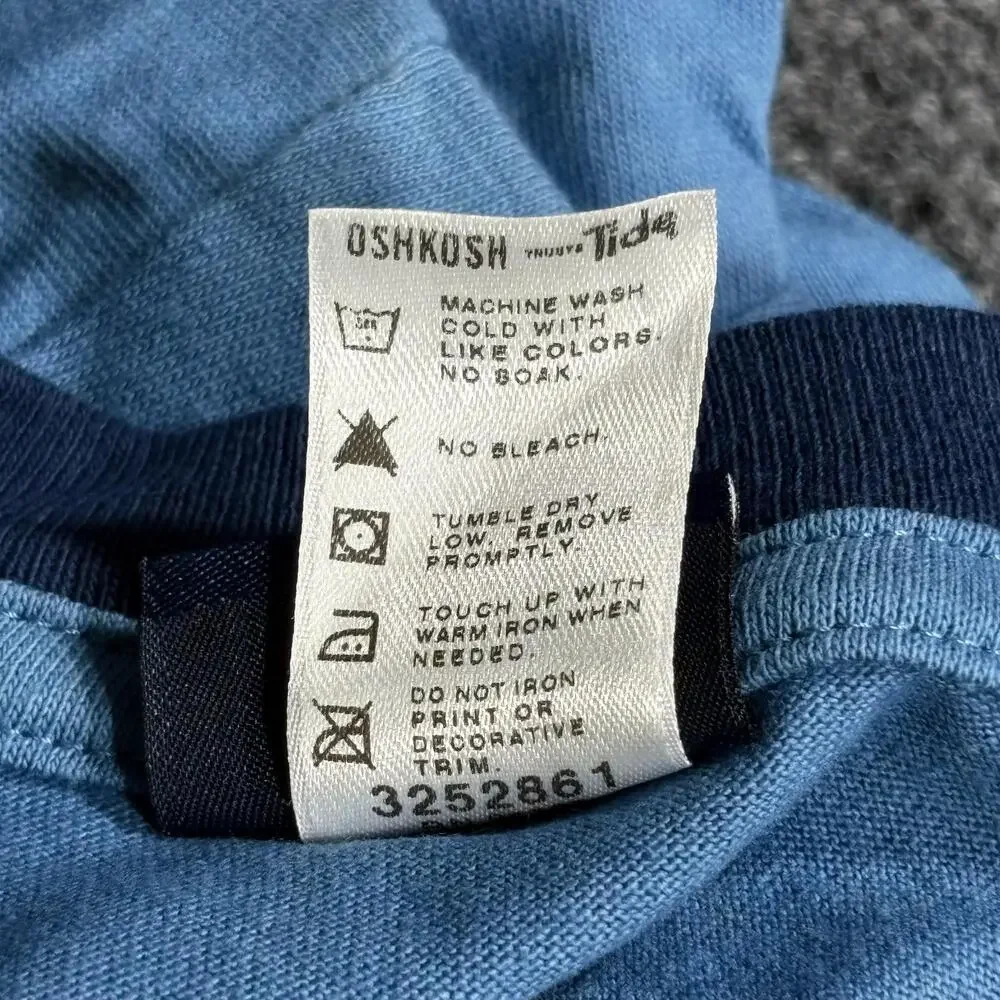 OshKosh B'gosh Shirt Kids 6 Blue Lion Graphic Ringer Short Sleeve Tee Top New